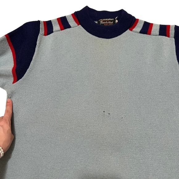 Vintage Columbia Knit Thunderbird Wool Sweater Size Large **flawed** - Picture 10 of 11